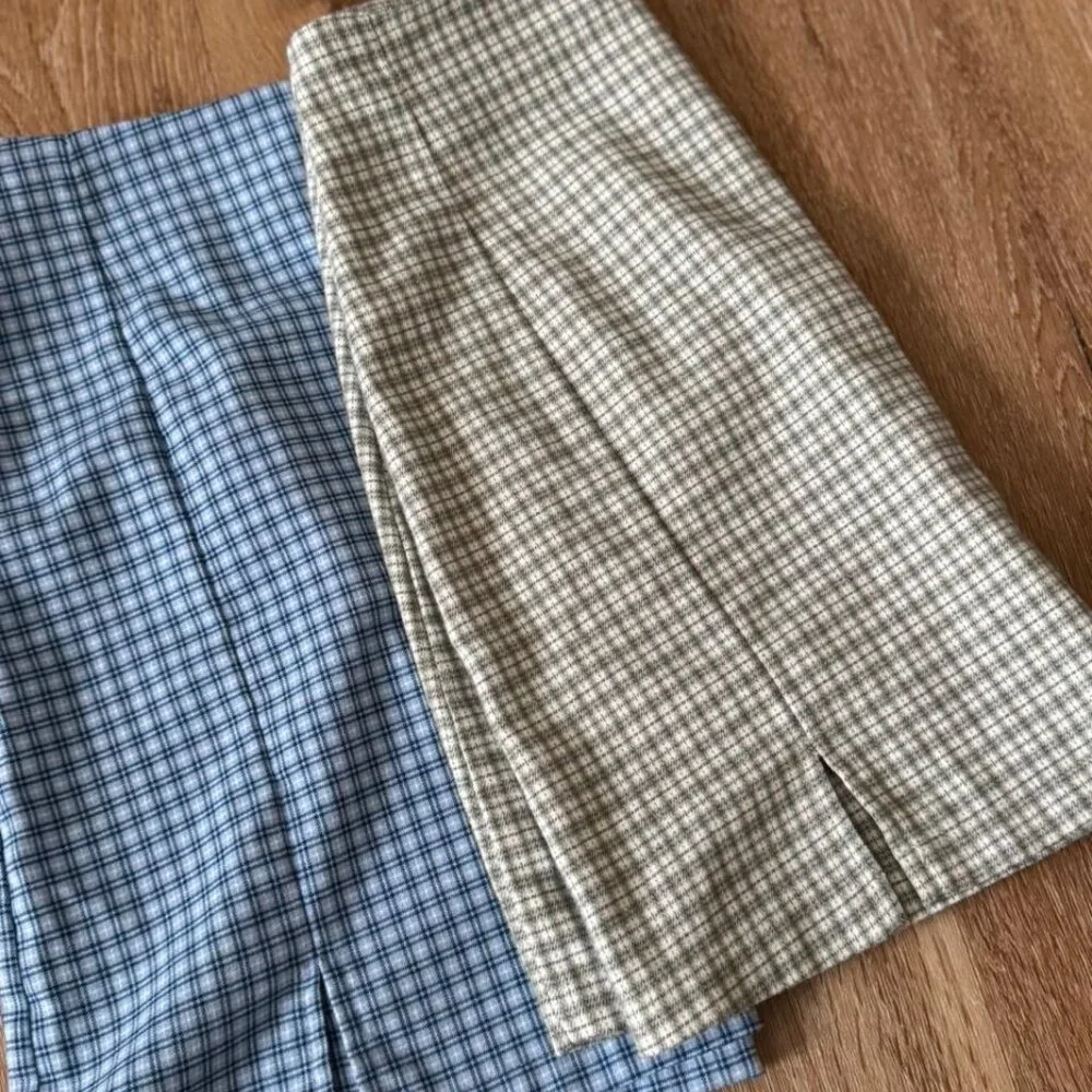 Brandy Melville Womens Light Blue & Olive Green Plaid Skirt Set Size OS‎